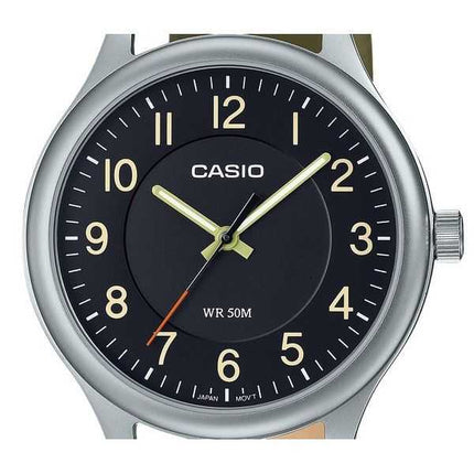 Orologio da uomo Casio analogico standard con cinturino in pelle quadrante nero al quarzo MTP-B160L-1B2