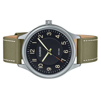 Orologio da uomo Casio analogico standard con cinturino in pelle quadrante nero al quarzo MTP-B160L-1B2