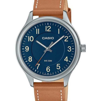 Orologio da uomo Casio analogico standard con cinturino in pelle quadrante blu al quarzo MTP-B160L-2B