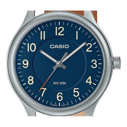 Orologio da uomo Casio analogico standard con cinturino in pelle quadrante blu al quarzo MTP-B160L-2B