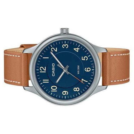 Orologio da uomo Casio analogico standard con cinturino in pelle quadrante blu al quarzo MTP-B160L-2B