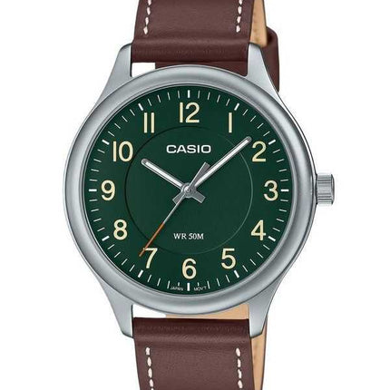 Orologio da uomo Casio analogico standard con cinturino in pelle quadrante verde al quarzo MTP-B160L-3B