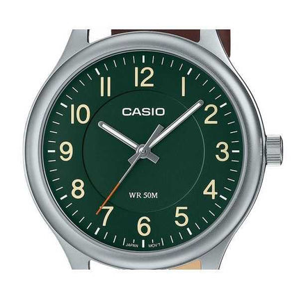 Orologio da uomo Casio analogico standard con cinturino in pelle quadrante verde al quarzo MTP-B160L-3B