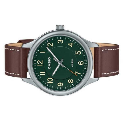 Orologio da uomo Casio analogico standard con cinturino in pelle quadrante verde al quarzo MTP-B160L-3B