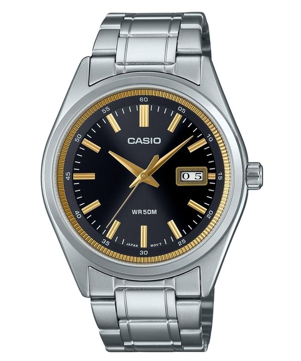 Orologio da uomo Casio Standard Analogico in acciaio inossidabile con quadrante nero al quarzo MTP-B180D-1A2V