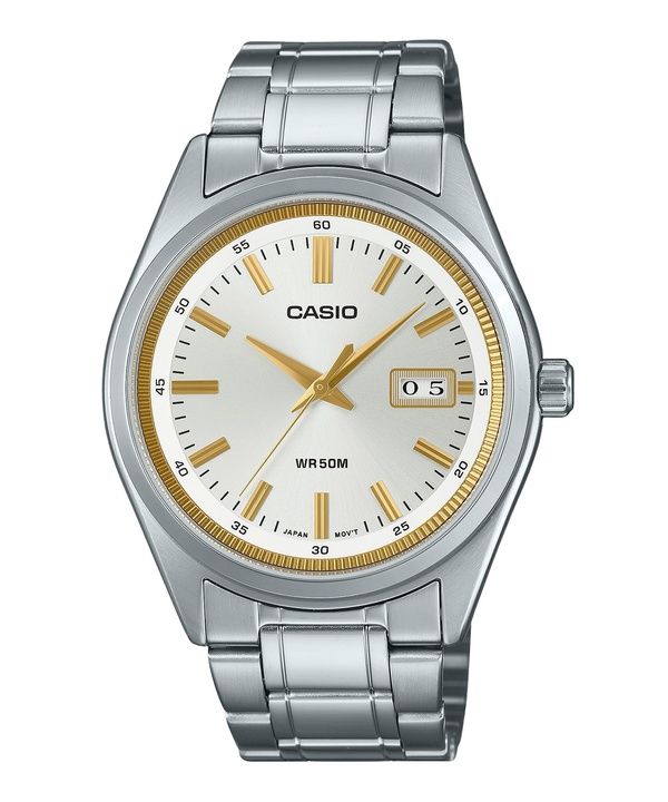 Orologio da uomo Casio Standard Analogico in acciaio inossidabile con quadrante argentato al quarzo MTP-B180D-7AV