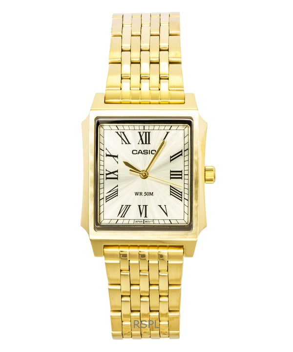 Orologio da uomo Casio analogico al quarzo con quadrante dorato e cassa in acciaio inossidabile, modello MTP-B190G-9BV, modello MTP-B190G-9BV.