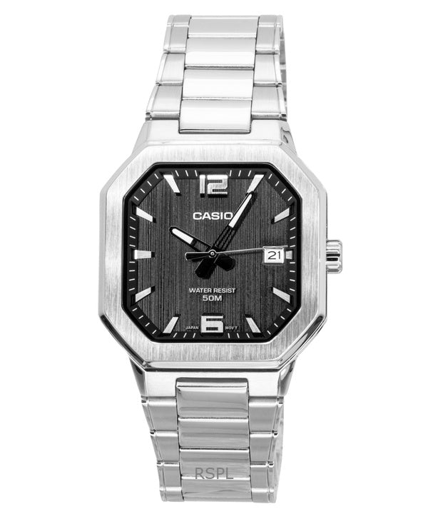 Orologio da uomo Casio analogico in acciaio inossidabile con quadrante nero al quarzo MTP-B195D-1AV