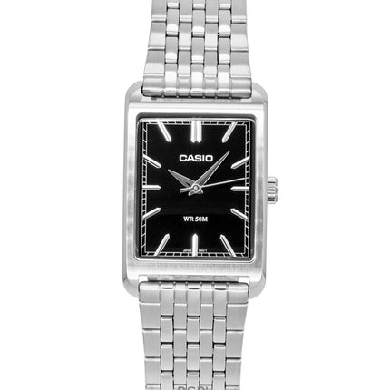 Orologio da uomo Casio analogico al quarzo con quadrante nero e cassa in acciaio inossidabile, modello MTP-B215D-1AV