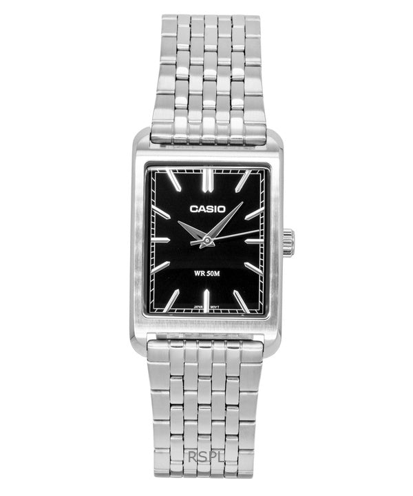 Orologio da uomo Casio analogico al quarzo con quadrante nero e cassa in acciaio inossidabile, modello MTP-B215D-1AV