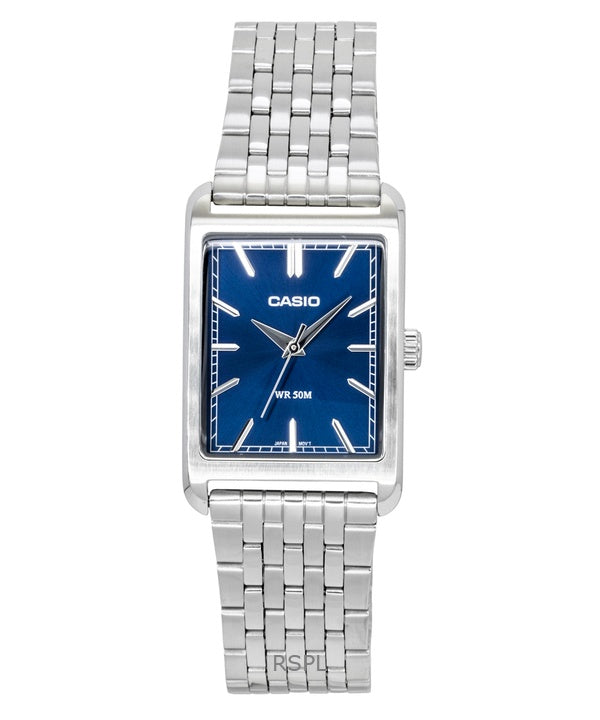 Orologio da uomo Casio analogico al quarzo con quadrante blu e cassa in acciaio inossidabile, modello MTP-B215D-2AV