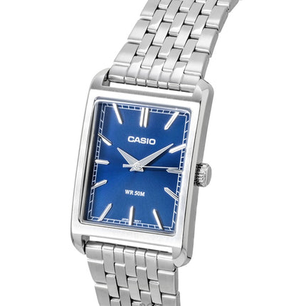 Orologio da uomo Casio analogico al quarzo con quadrante blu e cassa in acciaio inossidabile, modello MTP-B215D-2AV