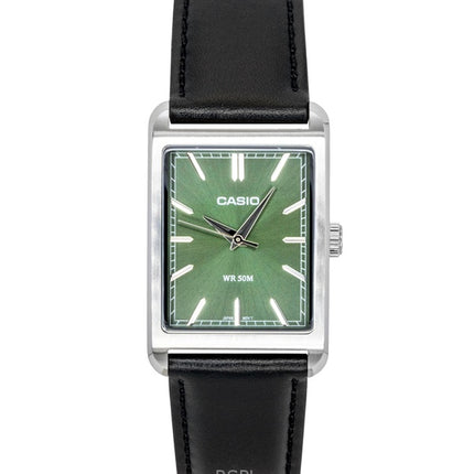 Orologio da uomo Casio analogico con cinturino in pelle e quadrante verde, movimento al quarzo, modello MTP-B215L-3AV