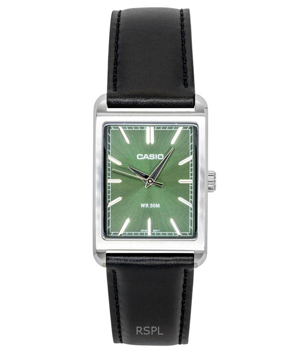 Orologio da uomo Casio analogico con cinturino in pelle e quadrante verde, movimento al quarzo, modello MTP-B215L-3AV