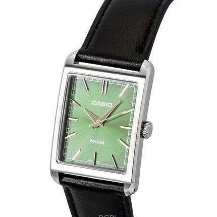 Orologio da uomo Casio analogico con cinturino in pelle e quadrante verde, movimento al quarzo, modello MTP-B215L-3AV