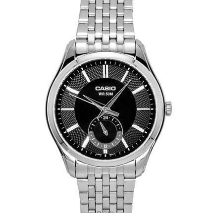 Orologio da uomo Casio analogico al quarzo con quadrante nero e cassa in acciaio inossidabile, modello MTP-B315D-1AV, modello MTP-B315D-1AV.