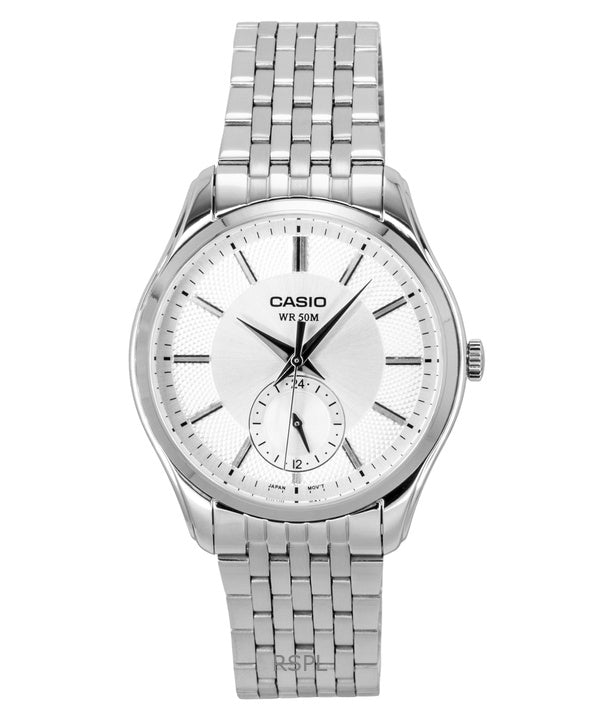Orologio da uomo Casio analogico al quarzo con quadrante argentato in acciaio inossidabile, modello MTP-B315D-7AV, modello MTP-B315D-7AV.
