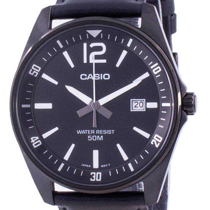 Orologio da uomo Casio quadrante nero cinturino in pelle al quarzo MTP-E170BL-1BV MTPE170BL-1BV
