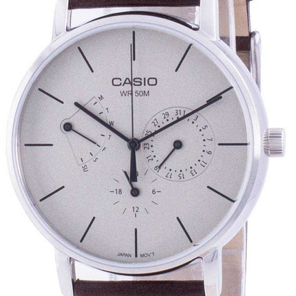 Orologio da uomo Casio quadrante bianco cinturino in pelle al quarzo MTP-E320L-5E MTPE320L-5