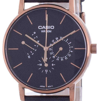 Orologio da uomo Casio Multi Hands quadrante nero cinturino in pelle al quarzo MTP-E320RL-1E MTPE320RL-1