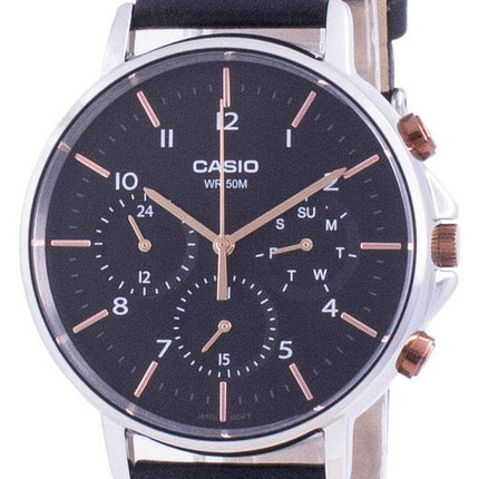 Orologio da uomo Casio Multi Hands quadrante nero cinturino in pelle al quarzo MTP-E321L-1A MTPE321L-1