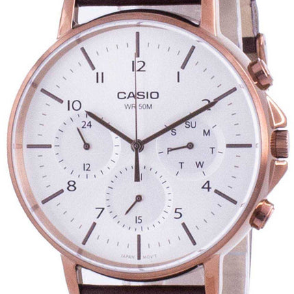 Orologio da uomo Casio Multi Hands quadrante argento cinturino in pelle al quarzo MTP-E321RL-5A MTPE321RL-5