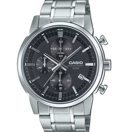 Orologio da uomo Casio Cronografo analogico standard in acciaio inossidabile quadrante nero al quarzo MTP-E510D-1A1V