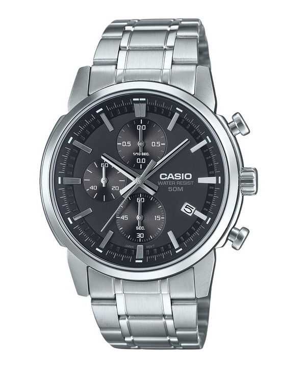 Orologio da uomo Casio Cronografo analogico standard in acciaio inossidabile quadrante nero al quarzo MTP-E510D-1A1V