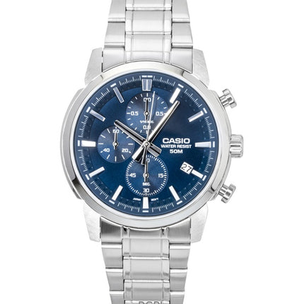 Orologio da uomo Casio Analog Cronografo in acciaio inossidabile con quadrante blu al quarzo MTP-E510D-2A2V