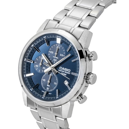 Orologio da uomo Casio Analog Cronografo in acciaio inossidabile con quadrante blu al quarzo MTP-E510D-2A2V