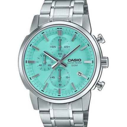 Orologio da uomo Casio Cronografo analogico standard in acciaio inossidabile quadrante turchese al quarzo MTP-E510D-2AV