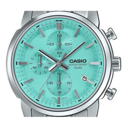Orologio da uomo Casio Cronografo analogico standard in acciaio inossidabile quadrante turchese al quarzo MTP-E510D-2AV