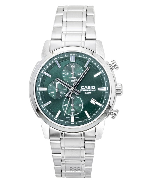 Orologio da uomo Casio Cronografo Analogico in Acciaio Inox con Quadrante Verde al Quarzo MTP-E510D-3AV