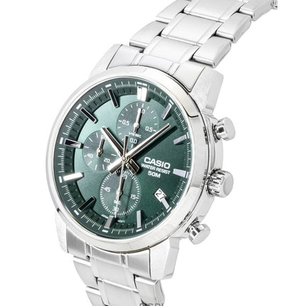 Orologio da uomo Casio Cronografo Analogico in Acciaio Inox con Quadrante Verde al Quarzo MTP-E510D-3AV