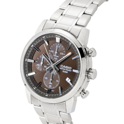 Orologio da uomo Casio Cronografo Analogico in Acciaio Inox con Quadrante Marrone al Quarzo MTP-E510D-5AV