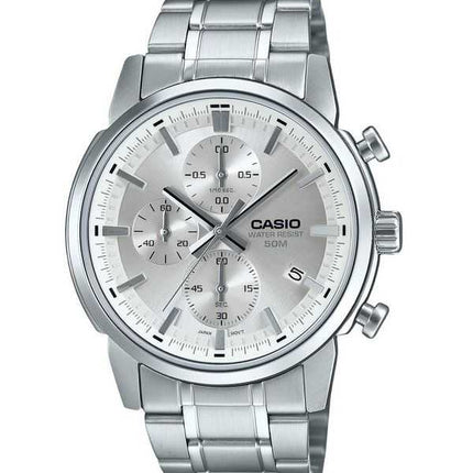 Orologio da uomo Casio Standard Analog Cronografo Acciaio inossidabile Quadrante argento Quarzo MTP-E510D-7AV