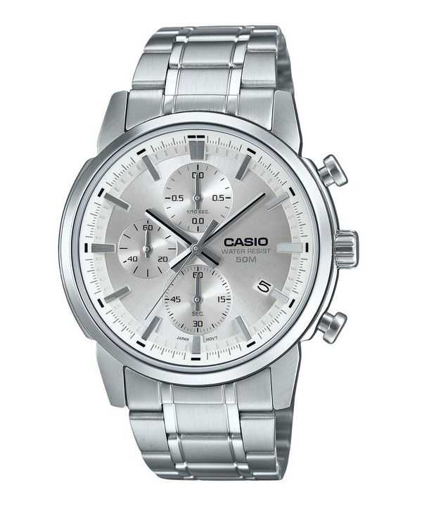 Orologio da uomo Casio Standard Analog Cronografo Acciaio inossidabile Quadrante argento Quarzo MTP-E510D-7AV