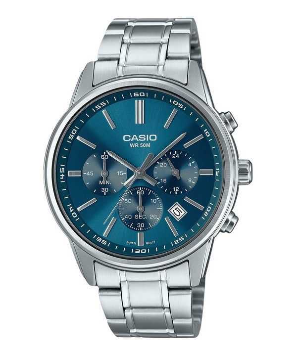 Orologio da uomo Casio Standard Analog Chronograph in acciaio inossidabile con quadrante blu al quarzo MTP-E515D-2A1V