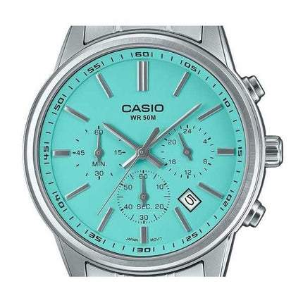 Orologio da uomo Casio Cronografo analogico standard in acciaio inossidabile quadrante turchese al quarzo MTP-E515D-2A2V
