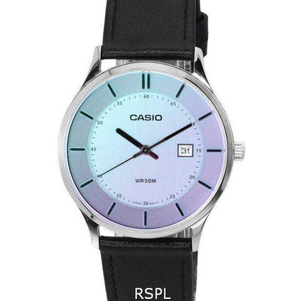 Orologio da uomo Casio standard analogico con cinturino in pelle quadrante multicolore al quarzo MTP-E605L-7E MTPE605L-7E