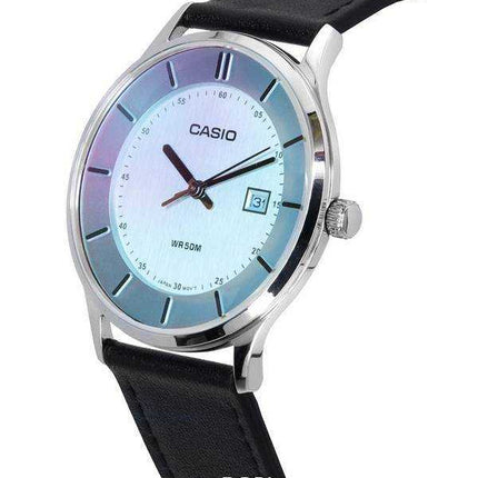 Orologio da uomo Casio standard analogico con cinturino in pelle quadrante multicolore al quarzo MTP-E605L-7E MTPE605L-7E