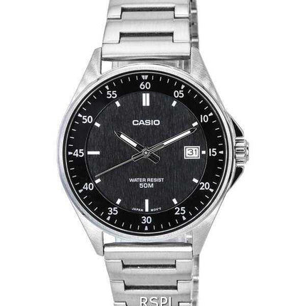 Orologio da uomo Casio standard analogico in acciaio inossidabile con quadrante nero al quarzo MTP-E705D-1E
