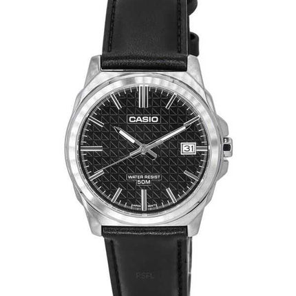 Orologio da uomo Casio analogico standard con cinturino in pelle quadrante nero al quarzo MTP-E720L-1A