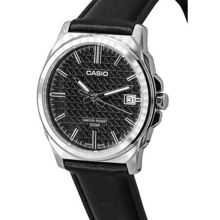Orologio da uomo Casio analogico standard con cinturino in pelle quadrante nero al quarzo MTP-E720L-1A