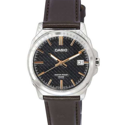 Orologio da uomo Casio analogico standard con cinturino in pelle marrone quadrante nero al quarzo MTP-E720L-5A