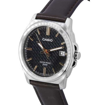 Orologio da uomo Casio analogico standard con cinturino in pelle marrone quadrante nero al quarzo MTP-E720L-5A