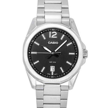 Orologio da uomo Casio analogico standard in acciaio inossidabile con quadrante nero al quarzo MTP-E725D-1A