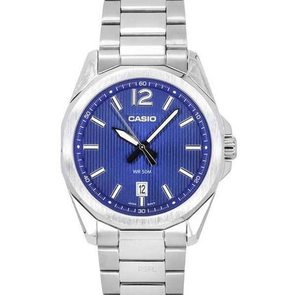 Orologio da uomo Casio analogico standard in acciaio inossidabile quadrante blu al quarzo MTP-E725D-2A