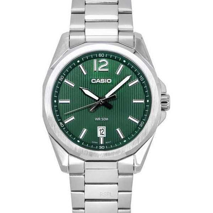 Orologio da uomo Casio analogico standard in acciaio inossidabile con quadrante verde al quarzo MTP-E725D-3A