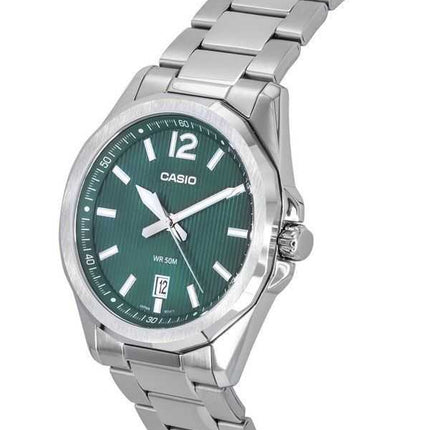 Orologio da uomo Casio analogico standard in acciaio inossidabile con quadrante verde al quarzo MTP-E725D-3A